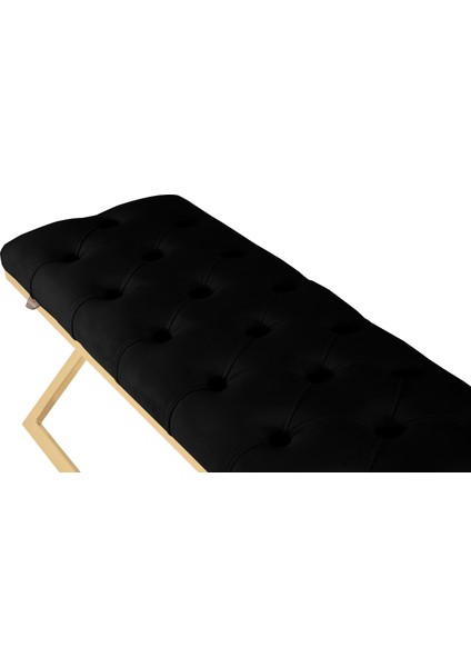 Varcera Gold Bench Çapraz Metal Ayaklı Kapitoneli Model Siyah Puf