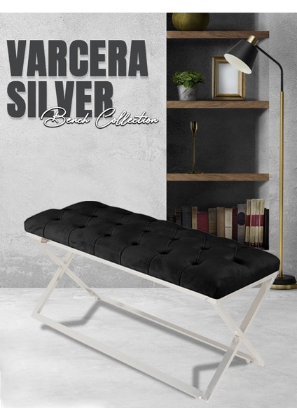 Varcera Silver Bench Çapraz Metal Ayaklı Kapitoneli Model Antrasit Puf