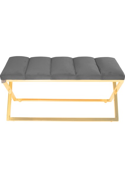 Gazzini Furniture Varcera Gold Sliced Bench Çapraz Metal Ayaklı Dilimli Model Gri Puf