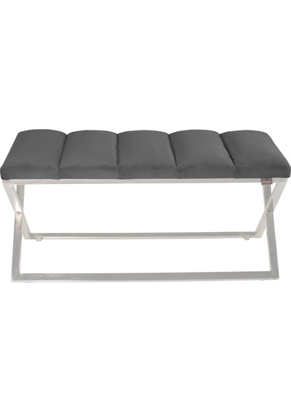 Gazzini Furniture Varcera Silver Sliced Bench Çapraz Metal Ayaklı Dilimli Model Gri Puf