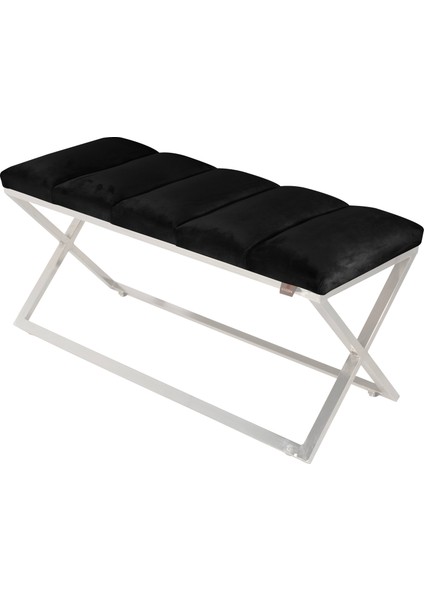 Gazzini Furniture Varcera Silver Sliced Bench Çapraz Metal Ayaklı Dilimli Model Antrasit Puf