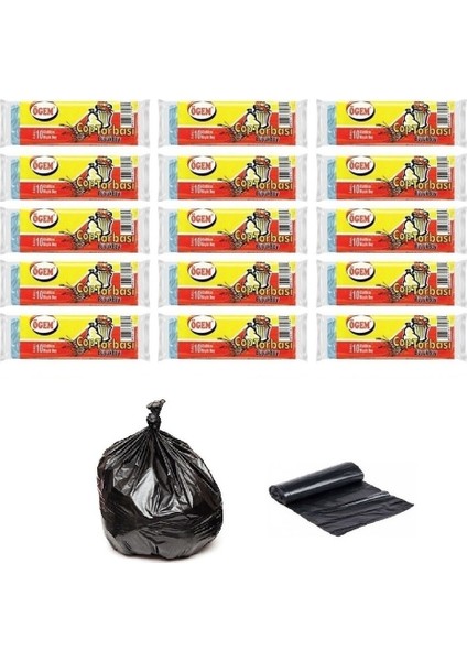Büyük Boy Çöp Torbası 65X80 cm 10 Lu Rulo x 15 Paket = 150 Adet Siyah
