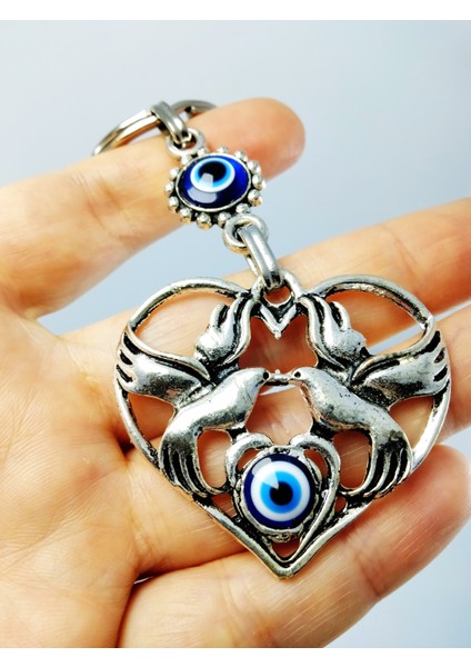 Metal Kuşlu Kalp Nazar Boncuğu Anahtarlık Hediyelik Aksesuar fırsatları