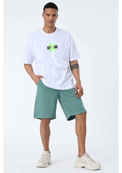 Beyaz Bisiklet Yaka Ön Arka Baskılı Oversize Kalıp Unisex T-Shirt modelleri