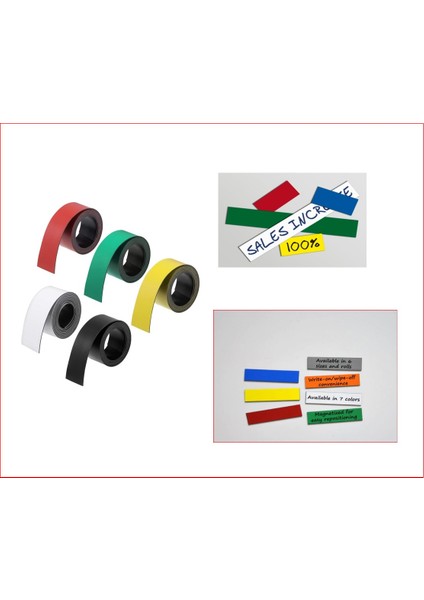 Yazılabilir Renkli Şerit Mıknatıs - 20 mm Genişlik 0,6 mm Kalınlık