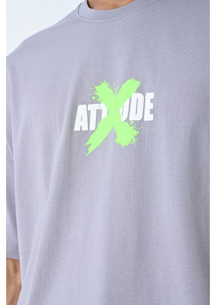 Gri Bisiklet Yaka Ön Arka Baskılı Oversize Kalıp Unisex T-Shirt fırsatları
