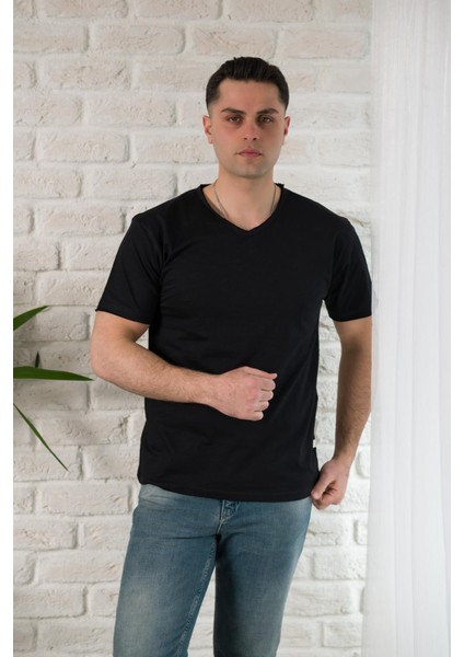Fbı Slimfit Yırtıklı V Yaka Pamuklu Erkek Yazlık T-Shirt fiyatları