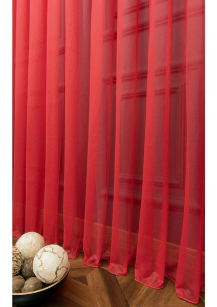 Taç Kırmızı Düz Renk, 1/3 Sık Pile Tül Perde Tek Kanat - 100 x 200 cm modelleri