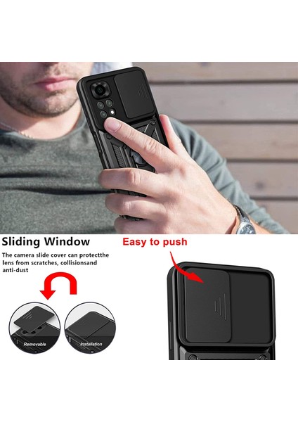 Xiaomi Redmi Note 12 Pro 4g Uyumlu Kılıf Kamera Korumalı Sürgülü Yüzüklü Armor Military Tank