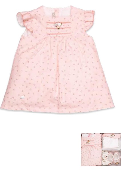 Gül Detaylı Çiçekli Kız Bebek Bayramlık Elbise 5'li Set Kutulu 11688