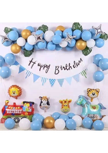 Çıtıpıtıstore Mavi Balon Safari Folyo Kafalı Doğum Günü Balon Seti