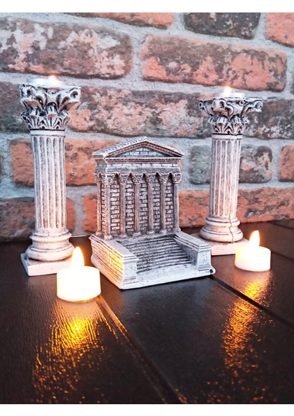 Gökçen Hobi Antik Sütun Mumluk Tapınak Set. Column Candle Holder