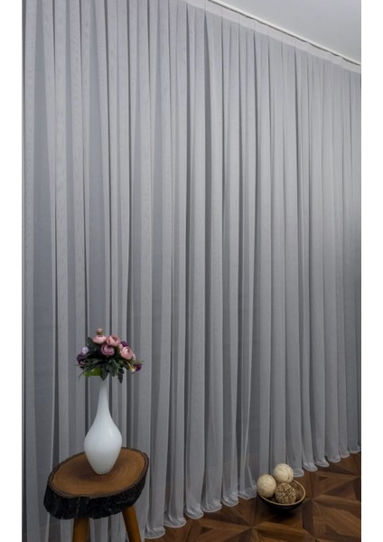 Taç Gri Düz Renk, 1/3 Sık Pile Tül Perde Tek Kanat - 100 x 250 cm fırsatları