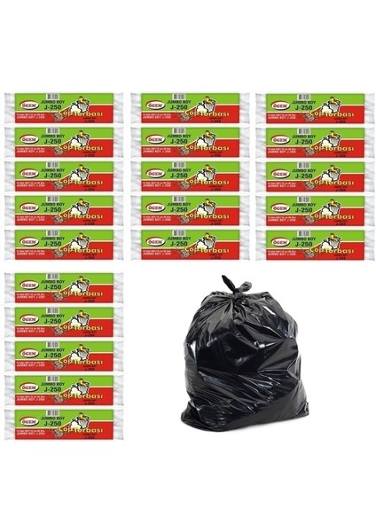 J-250 Jumbo Boy Çöp Torbası 80X100 cm 10 Lu Rulo x 20 Paket = 200 Adet Siyah