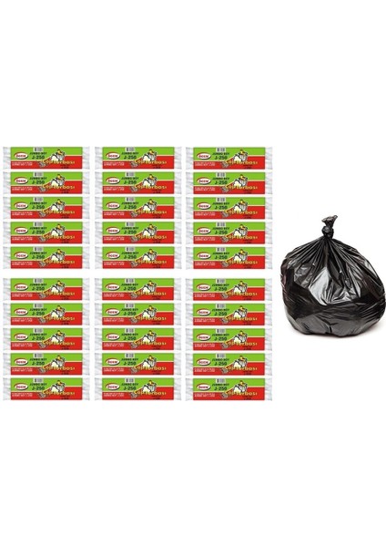 J-250 Jumbo Boy Çöp Torbası 80X100 cm 10 Lu Rulo x 30 Paket = 300 Adet Siyah
