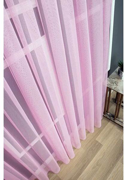 Evdepo Home Taç Pembe Düz Renk, Ekstraforlu Pilesiz Tül Perde Tek Kanat - 100 x 240 cm