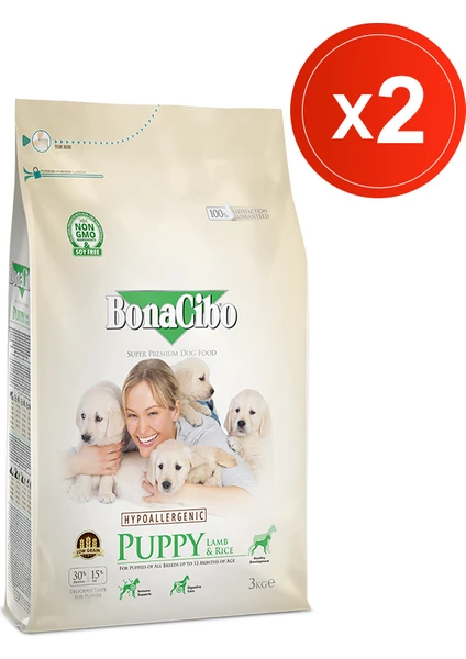 Bonacibo Puppy Lamb & Rice 3 kg x 2 Adet Kuzu Etli ve Pirinçli Yavru Köpek Maması