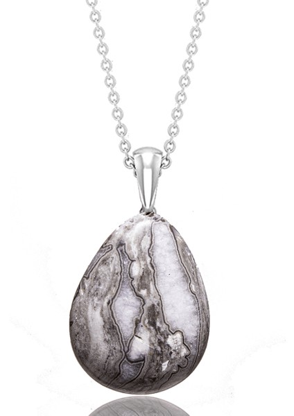 Sertifikalı Damla Kesim Desenli Harita Jasper Taşı Kolye