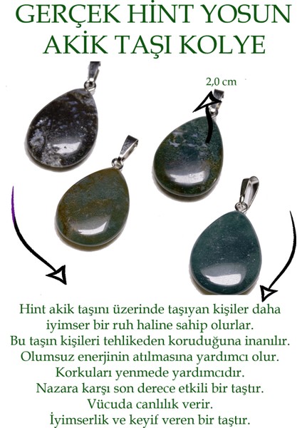 Sertifikalı Damla Kesim Hint Yosun Akik Taşı Kolye fiyatları