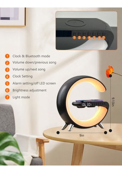 Akıllı Masa Lambası Kablosuz Şarj Lambası Bluetooth Hoparlör Müzik Kısılabilir Gece Lambası