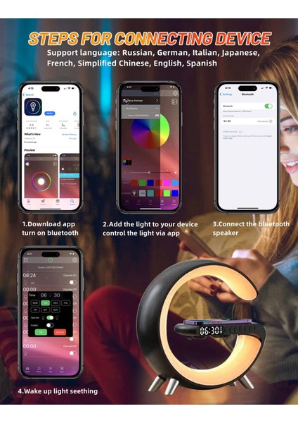 Akıllı Masa Lambası Kablosuz Şarj Lambası Bluetooth Hoparlör Müzik Kısılabilir Gece Lambası