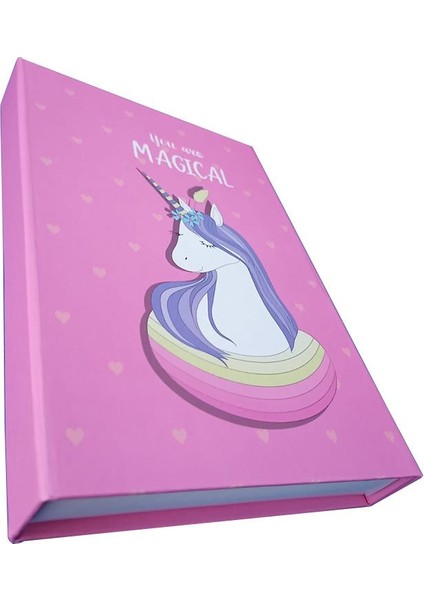 Hatıra Defteri Kilitli Kız Modeli Günlük Defteri Unicorn Hediye Kutulu 100 Yaprak Çizgili 1 Adet Unicorn