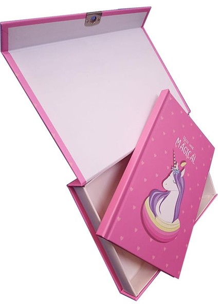 Hatıra Defteri Kilitli Kız Modeli Günlük Defteri Unicorn Hediye Kutulu 100 Yaprak Çizgili 1 Adet Unicorn