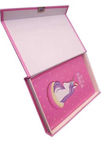 Hatıra Defteri Kilitli Kız Modeli Günlük Defteri Unicorn Hediye Kutulu 100 Yaprak Çizgili 1 Adet Unicorn