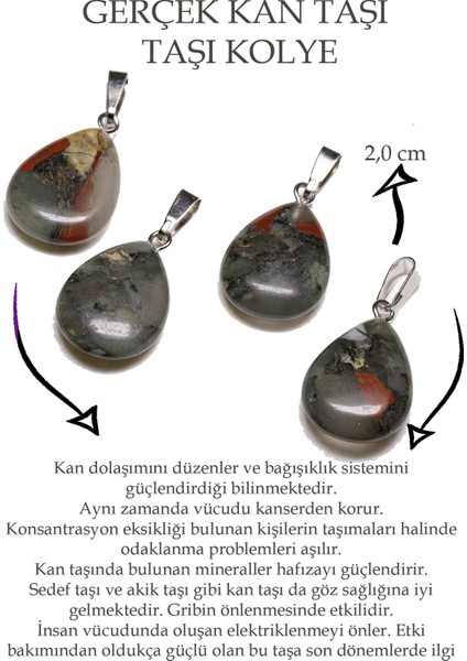 Sertifikalı Damla Kesim Kan Taşı Kolye