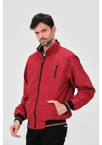 Bordo Içi Gömlek Astarlı Su ve Rüzgar Geçirmez Mevsimlik Erkek Mont