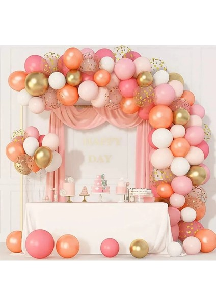 Pembe Tonlarında Rosegoldlu Balon Zincir Seti