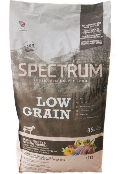 Spectrum Low Grain Hindi Tavşan Kabak Orta Irk Yetişkin Köpek Maması 12 kg