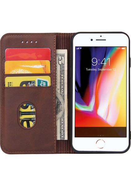 Xstepcase Apple iPhone Se (2020) / Se (2022) / 7/8 4.7 Inç Buzağı Doku Cüzdanı Manyetik Deri Standı Telefon Kasası Için (Yurt Dışından)