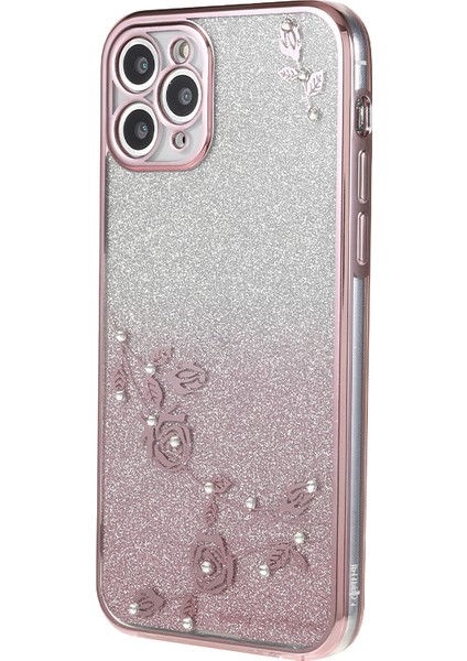 Xstepcase Apple iPhone 11 Pro 5.8 Inç Gradyan Glitter Tpu Anti-Çizelge Kapağı Çiçek Rhinestone Dekor Telefon Kılıfı (Yurt Dışından)