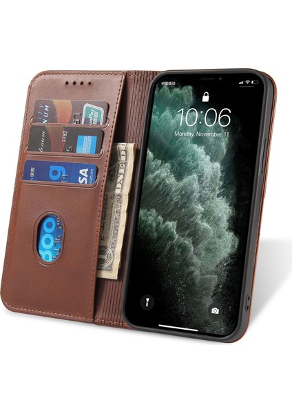 Xstepcase Apple iPhone 11 Için Pro Max Için 6.5 Inçlik Buzağı Doku Telefon Kabuğu Cüzdan Telefon Kapağı Otomatik Emici Deri Stand Çantası (Yurt Dışından)