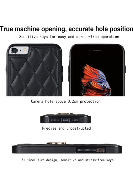 Xstepcase Apple iPhone Se (2020) / Se (2022) / 7/8 4.7 Inç Pu Deri + Tpu Koruyucu Kapak Baskılı Rhombus Izgara Desen Dönme Halkası Kickstand Telefon Kasası (Yurt Dışından)