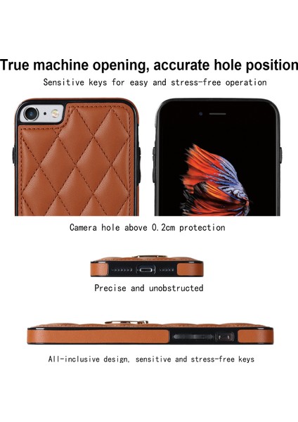 Xstepcase Apple iPhone Se (2020) / Se (2022) / 7/8 4.7 Inç Pu Deri + Tpu Koruyucu Kapak Baskılı Rhombus Izgara Desen Dönme Halkası Kickstand Telefon Kasası (Yurt Dışından)