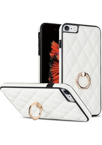 Xstepcase Apple iPhone Se (2020) / Se (2022) / 7/8 4.7 Inç Pu Deri + Tpu Koruyucu Kapak Baskılı Rhombus Izgara Desen Dönme Halkası Kickstand Telefon Kasası (Yurt Dışından)