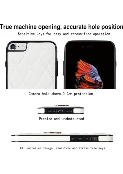 Xstepcase Apple iPhone Se (2020) / Se (2022) / 7/8 4.7 Inç Pu Deri + Tpu Koruyucu Kapak Baskılı Rhombus Izgara Desen Dönme Halkası Kickstand Telefon Kasası (Yurt Dışından)