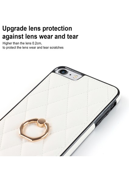 Xstepcase Apple iPhone Se (2020) / Se (2022) / 7/8 4.7 Inç Pu Deri + Tpu Koruyucu Kapak Baskılı Rhombus Izgara Desen Dönme Halkası Kickstand Telefon Kasası (Yurt Dışından)