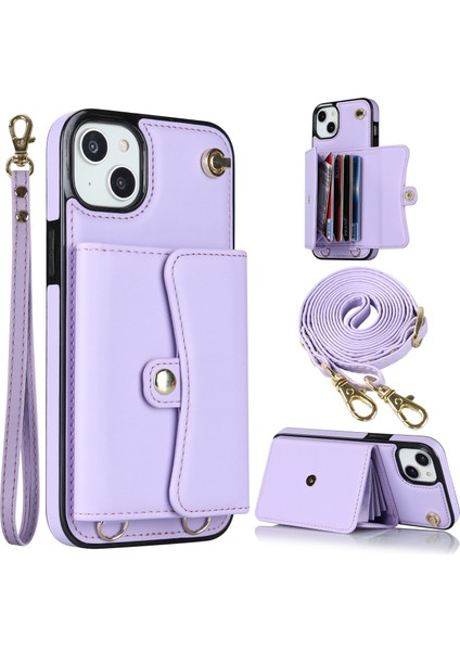 Xstepcase Apple iPhone 13 6.1 Inç / 14 Akordeon Tarzı Kart Yuvaları Için Telefon Kasası Kickstand Rfid Engelleme Kapağı Kısa Kayış ve Uzun Kayış (Yurt Dışından)