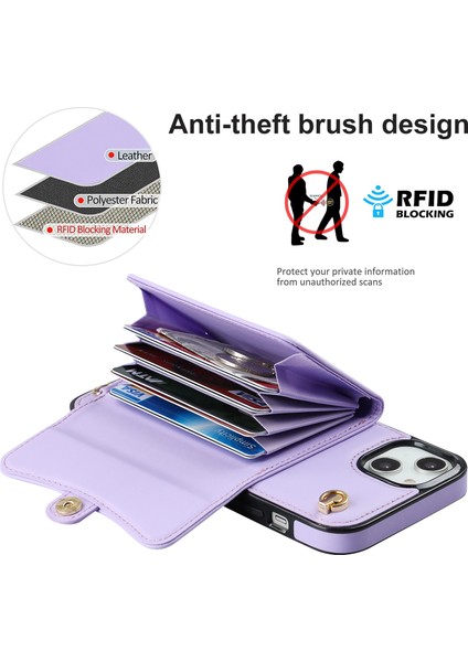Xstepcase Apple iPhone 13 6.1 Inç / 14 Akordeon Tarzı Kart Yuvaları Için Telefon Kasası Kickstand Rfid Engelleme Kapağı Kısa Kayış ve Uzun Kayış (Yurt Dışından) fırsatları