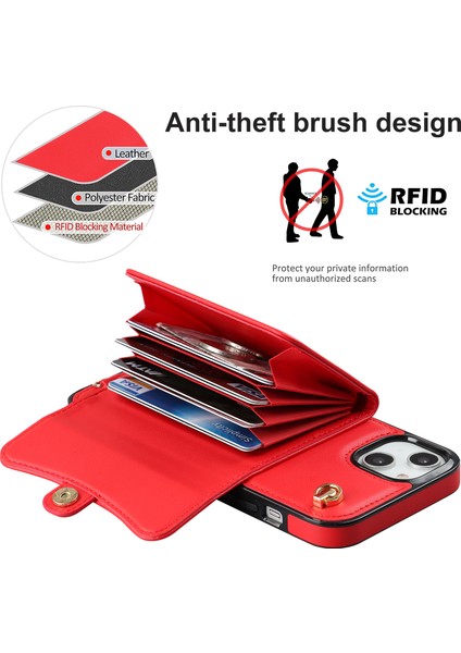 Xstepcase Apple iPhone 13 6.1 Inç / 14 Akordeon Tarzı Kart Yuvaları Için Telefon Kasası Kickstand Rfid Engelleme Kapağı Kısa Kayış ve Uzun Kayış (Yurt Dışından) fırsatları