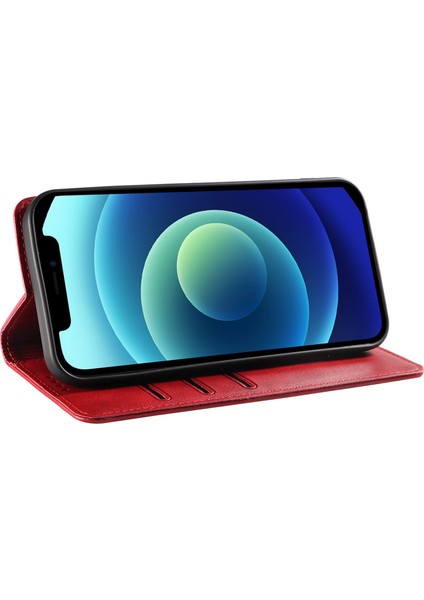 Xstepcase Apple iPhone 12/12 Pro 6.1 Inç Çizgiye Karşı Çizelge Anti Telefon Kılıfı Cüzdan Manyetik Deri Stand Buzağı Doku Telefon Kapağı (Yurt Dışından)