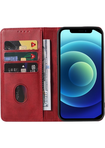 Xstepcase Apple iPhone 12/12 Pro 6.1 Inç Çizgiye Karşı Çizelge Anti Telefon Kılıfı Cüzdan Manyetik Deri Stand Buzağı Doku Telefon Kapağı (Yurt Dışından)