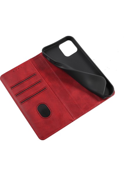Xstepcase Apple iPhone 12/12 Pro 6.1 Inç Çizgiye Karşı Çizelge Anti Telefon Kılıfı Cüzdan Manyetik Deri Stand Buzağı Doku Telefon Kapağı (Yurt Dışından)