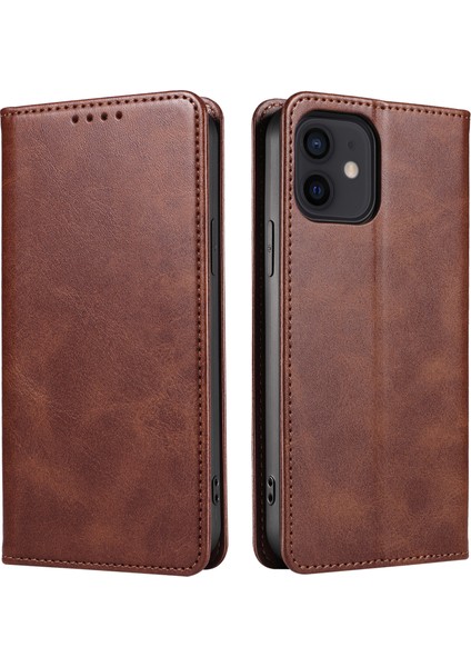 Xstepcase Apple iPhone 12/12 Pro 6.1 Inç Çizgiye Karşı Çizelge Anti Telefon Kılıfı Cüzdan Manyetik Deri Stand Buzağı Doku Telefon Kapağı (Yurt Dışından)