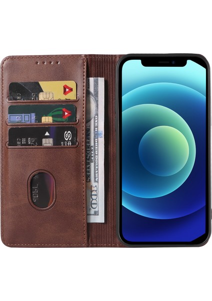 Xstepcase Apple iPhone 12/12 Pro 6.1 Inç Çizgiye Karşı Çizelge Anti Telefon Kılıfı Cüzdan Manyetik Deri Stand Buzağı Doku Telefon Kapağı (Yurt Dışından)