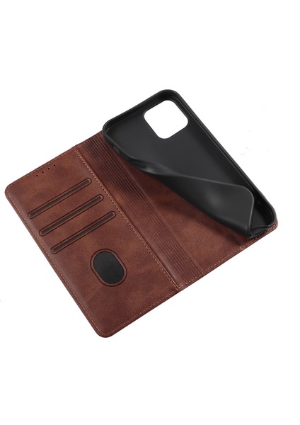Xstepcase Apple iPhone 12/12 Pro 6.1 Inç Çizgiye Karşı Çizelge Anti Telefon Kılıfı Cüzdan Manyetik Deri Stand Buzağı Doku Telefon Kapağı (Yurt Dışından)