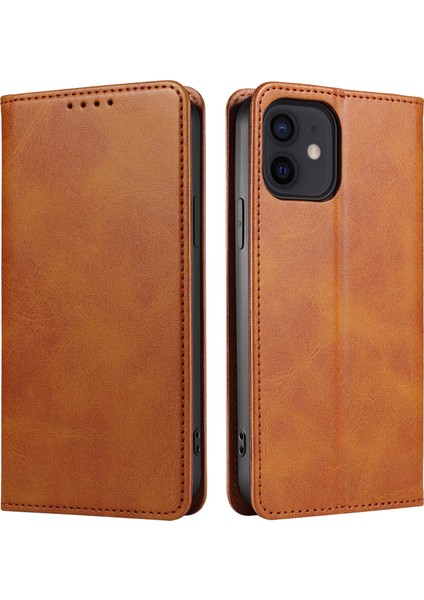 Xstepcase Apple iPhone 12/12 Pro 6.1 Inç Çizgiye Karşı Çizelge Anti Telefon Kılıfı Cüzdan Manyetik Deri Stand Buzağı Doku Telefon Kapağı (Yurt Dışından)